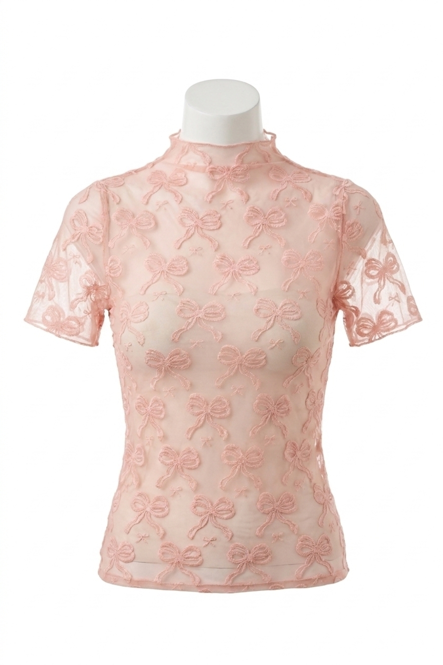 NEW BIBI sheer bow print top in pink